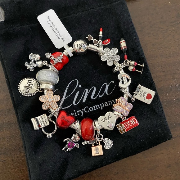 Linx Snake Chain Bracelet with Silver and Red Wife Themed Charms